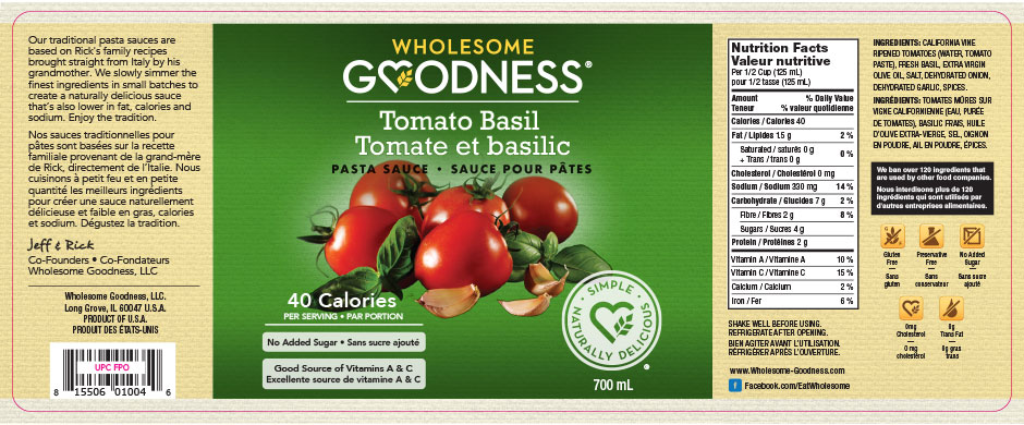 Wholesome Goodness Pasta Sauce Label Wholesome Goodness Pasta Sauce Label